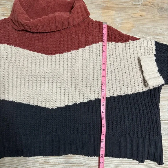 POL Chunky Cowl Neck Boxy Sweater Color Block Cream Rust Gray Women L oversize - Picture 8 of 8